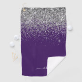 Serviette De Golf Monogramme de Parties scintillant d'argent violet (En situation)