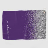 Serviette De Golf Monogramme de Parties scintillant d'argent violet (Horizontal)