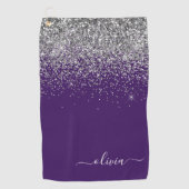 Serviette De Golf Monogramme de Parties scintillant d'argent violet (Devant)