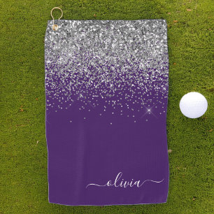 Serviette De Golf Monogramme de Parties scintillant d'argent violet