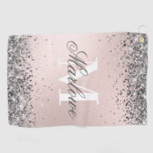 Serviette De Golf Monogramme de Parties scintillant rose et argenté (Horizontal)
