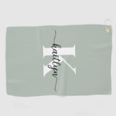 Serviette De Golf Monogramme de script vert Sage (Horizontal)