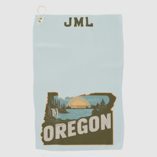 Serviette De Golf Monogramme de silhouette rétro de l'Oregon (Devant)