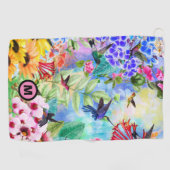 Serviette De Golf Monogramme des colibris et des fleurs (Horizontal)