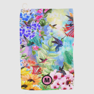 Serviette De Golf Monogramme des colibris et des fleurs