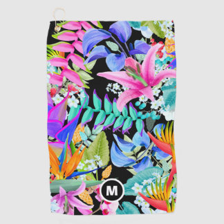 Serviette De Golf Monogramme des fleurs tropicales