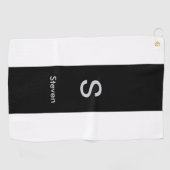 Serviette De Golf Monogramme deux tons moderne noir et blanc (Horizontal)