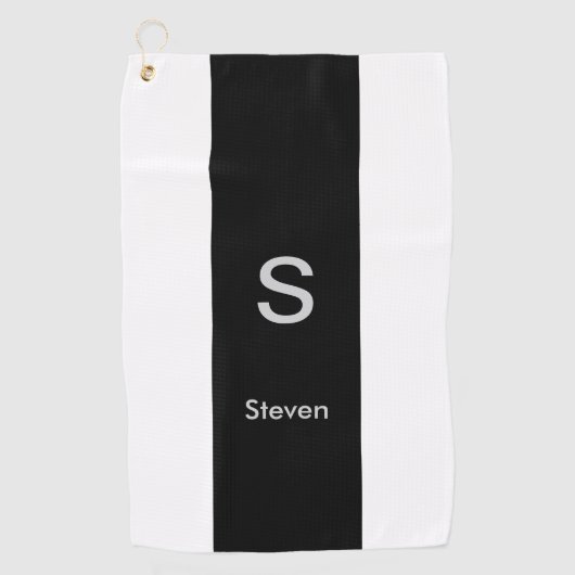Serviette De Golf Monogramme deux tons moderne noir et blanc (Devant)
