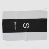 Serviette De Golf Monogramme deux tons moderne noir et gris (Horizontal)