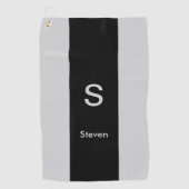 Serviette De Golf Monogramme deux tons moderne noir et gris (Devant)