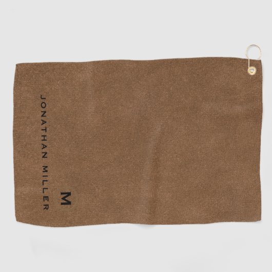 Serviette De Golf Monogramme d'or brossé Brown moderne (Horizontal)