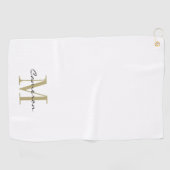 Serviette De Golf Monogramme d'or initial et nom personnalisé (Horizontal)