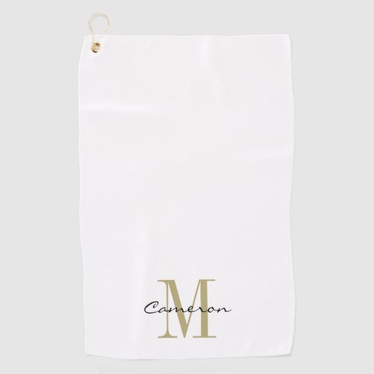 Serviette De Golf Monogramme d'or initial et nom personnalisé (Devant)
