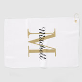 Serviette De Golf Monogramme d'or initial et nom personnalisé (Horizontal)
