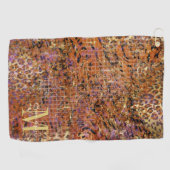 Serviette De Golf Monogramme d'or initial et nom sur la peau de léop (Horizontal)