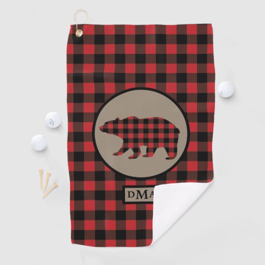 Serviette De Golf Monogramme d'ours de plaid de Buffalo (En situation)