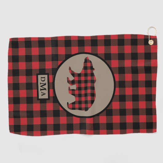 Serviette De Golf Monogramme d'ours de plaid de Buffalo (Horizontal)