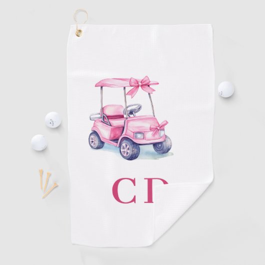 Serviette De Golf monogramme du chariot rose (En situation)