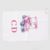 Serviette De Golf monogramme du chariot rose (Horizontal)