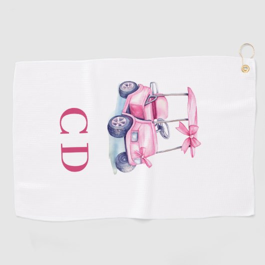Serviette De Golf monogramme du chariot rose (Horizontal)