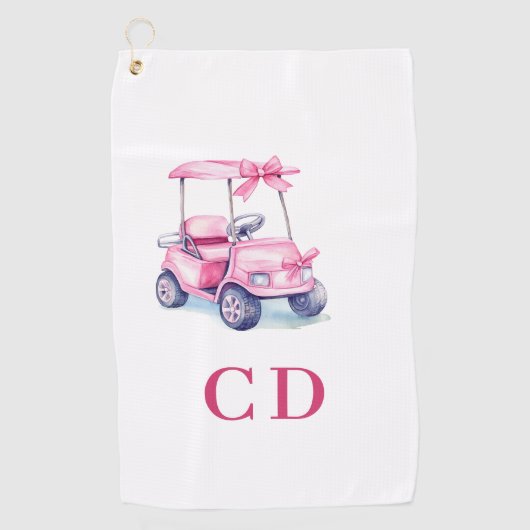 Serviette De Golf monogramme du chariot rose (Devant)