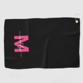 Serviette De Golf Monogramme du nom initial de Black Pink (Horizontal)