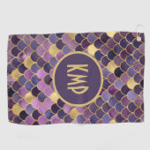 Serviette De Golf Monogramme Écailles de Sirène Or Violet Tendance (Horizontal)