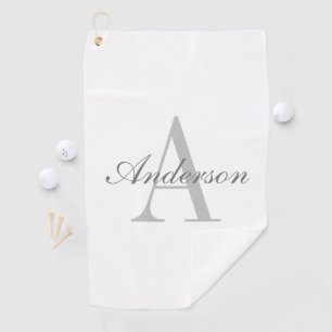 Serviette De Golf Monogramme élégant blanc et gris