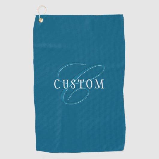 Serviette De Golf Monogramme élégant | Bleu océan (Devant)