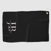 Serviette De Golf Monogramme élégant classique et nom noir (Horizontal)