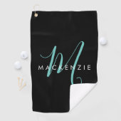 Serviette De Golf Monogramme élégant moderne noir sarcelle écriture (En situation)