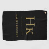 Serviette De Golf Monogramme élégant personnalisé noir (Horizontal)