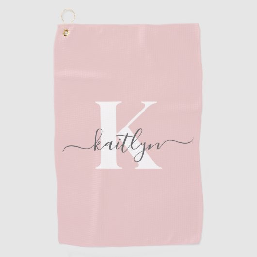Serviette De Golf Monogramme élégant rose poudré gris (Devant)