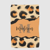 Serviette De Golf Monogramme Empreinte de léopard mou (Devant)