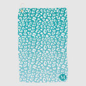 Serviette De Golf Monogramme Empreinte de léopard Turquoise (Devant)