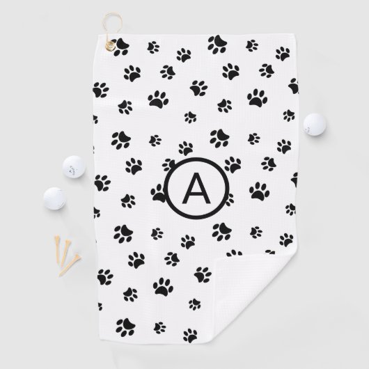 Serviette De Golf Monogramme Empreintes de Patte Blanches et Noires (En situation)