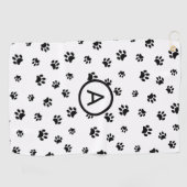 Serviette De Golf Monogramme Empreintes de Patte Blanches et Noires (Horizontal)