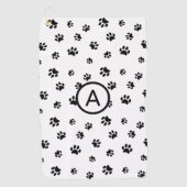 Serviette De Golf Monogramme Empreintes de Patte Blanches et Noires (Devant)