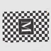 Serviette De Golf Monogramme en damier noir et blanc (Horizontal)