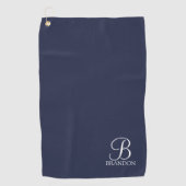 Serviette De Golf Monogramme et nom de script personnalisé bleu mari (Devant)