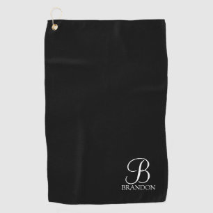 Serviette De Golf Monogramme et nom de script personnalisé noir