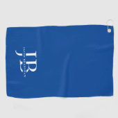Serviette De Golf Monogramme et nom élégant bleu classique (Horizontal)