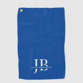 Serviette De Golf Monogramme et nom élégant bleu classique (Devant)