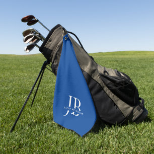 Serviette De Golf Monogramme et nom élégant bleu classique