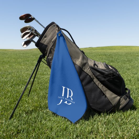 Serviette De Golf Monogramme et nom élégant bleu classique (Vert)