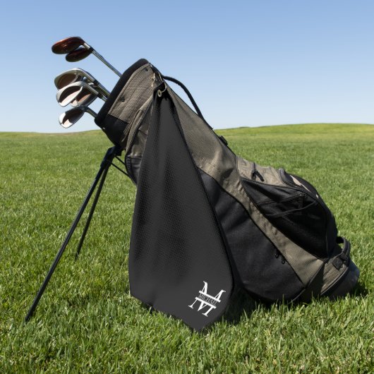 Serviette De Golf Monogramme et nom élégant personnalisé noir (Vert)