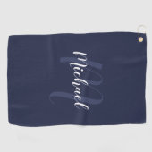 Serviette De Golf Monogramme et nom personnalisé moderne Navy Blue (Horizontal)