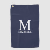 Serviette De Golf Monogramme et nom personnalisés bleu marine (Devant)