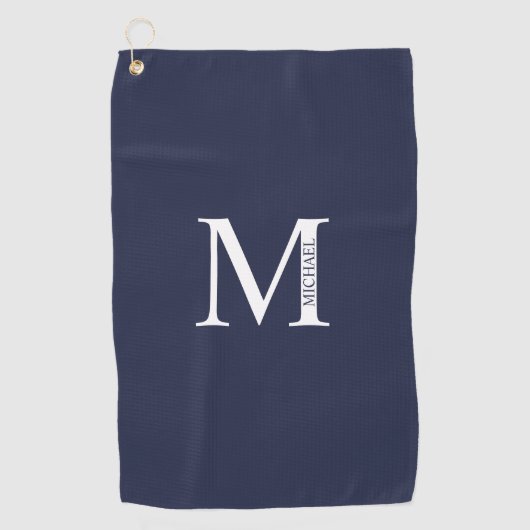 Serviette De Golf Monogramme et nom personnalisés bleu marine (Devant)