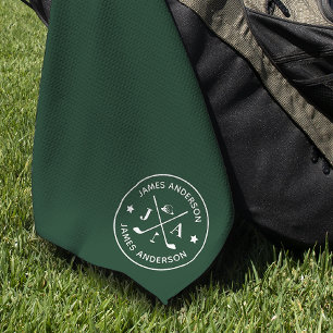 Serviette De Golf Monogramme et nom personnalisés de golfeur élégant
